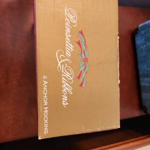 3 Pc Anchor Hocking Holiday Sugar & Creamer Set Poinsettia and Ribbon Design - Picture 9 of 10